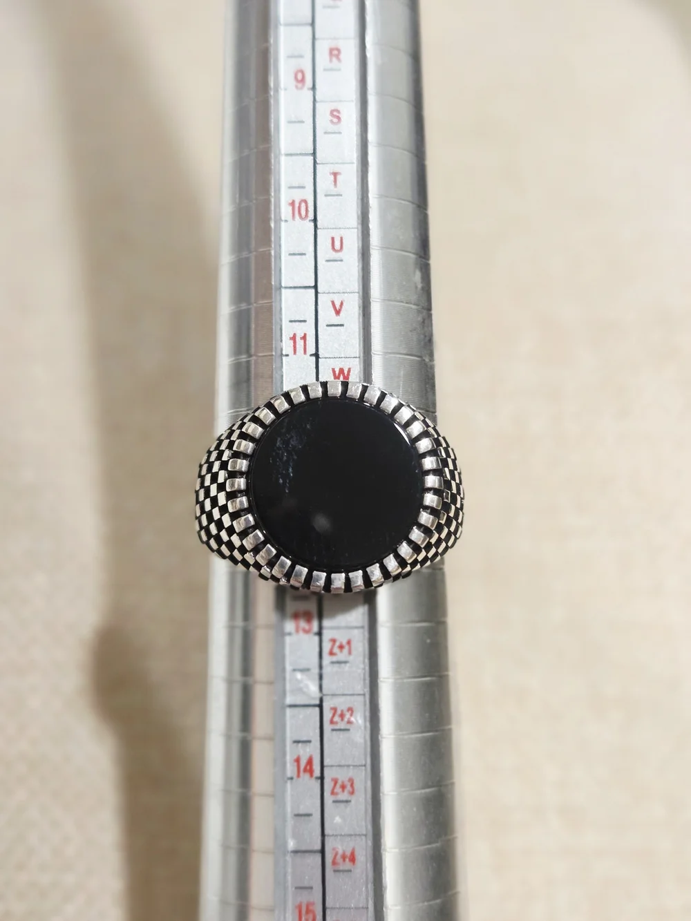 Men's Black Onyx Signet Ring - Sterling Silver Checker Design~size 11.5